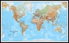 Large World Wall Map Physical (Pinboard & framed - Black)