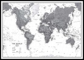 Huge World Wall Map Political Black & White (Pinboard & framed - Black)