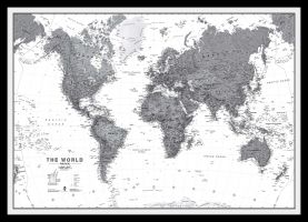 Medium World Wall Map Political Black & White (Pinboard & framed - Black)