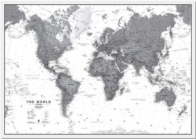 Huge World Wall Map Political Black & White (Pinboard)