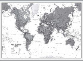 Huge World Wall Map Political Black & White (Rolled Canvas with Hanging Bars)