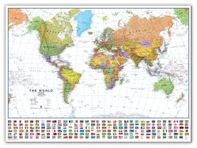Large World Wall Map Political with flags White Ocean (Canvas)