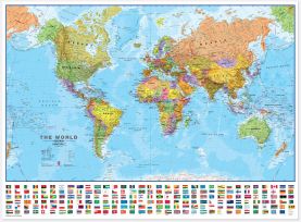 Large World Wall Map Political with flags (Canvas)