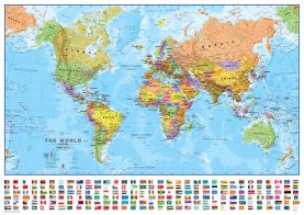 Medium World Wall Map Political with flags (Raster digital)