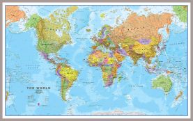 Large World Wall Map Political (Pinboard & framed - Silver)