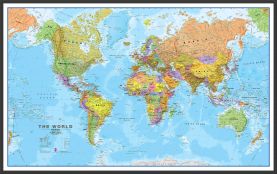 Large World Wall Map Political (Pinboard & wood frame - Black)