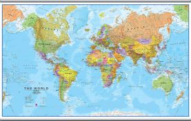 Huge World Wall Map Political (Hanging bars)