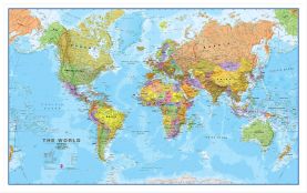 Large World Wall Map Political (Pinboard & wood frame - White)