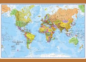 Small World Wall Map Political (Wooden hanging bars)