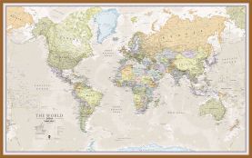 Large Classic World Map (Wood Frame - Teak)