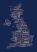 Huge Great Britain UK City Text Art Map - Blue (Rolled Canvas - No Frame)