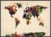 Large Abstract Painting Map of the World  (Wood Frame - Black)