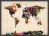 Small Abstract Painting Map of the World  (Wood Frame - Black)