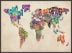 Large German Text Art Map of the World (Pinboard & wood frame - Black)