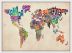 Small German Text Art Map of the World (Pinboard & wood frame - White)