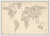 Small Music Notes World Map of the World (Wood Frame - White)