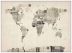 Large Old Postcards Art Map of the World (Wood Frame - White)