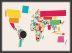 Small World Map Abstract  (Pinboard & wood frame - Black)