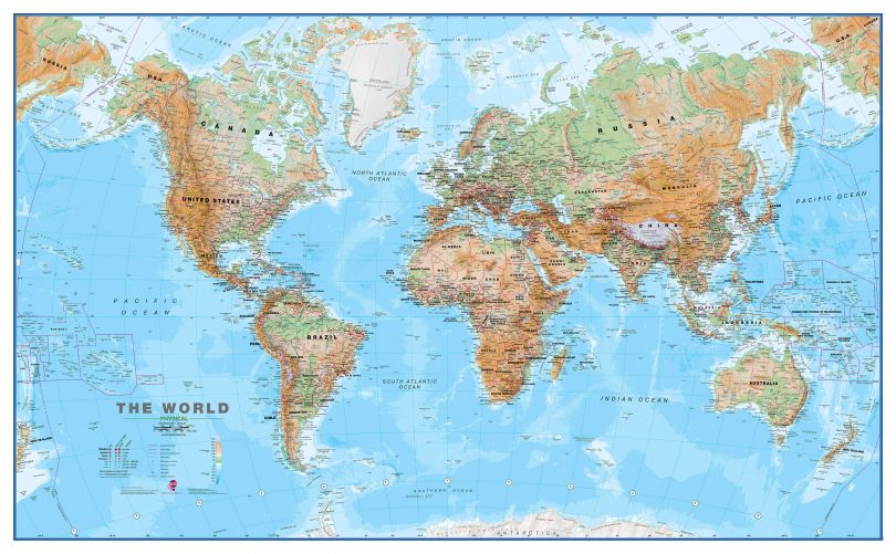 Large World Wall Map Physical (Paper)