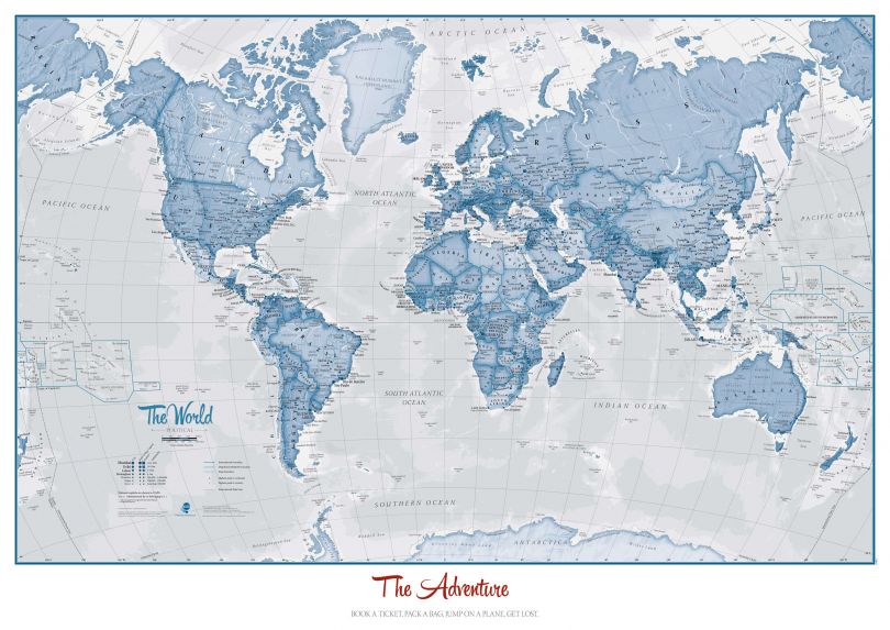 Personalised World Is Art - Wall Map Blue