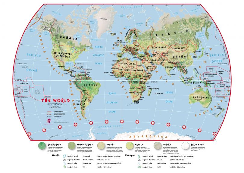 Large Primary World Wall Map Environmental (Paper)
