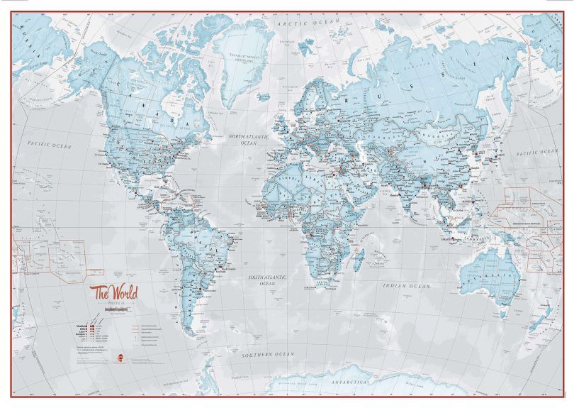 Huge The World Is Art - Wall Map Aqua (Paper)