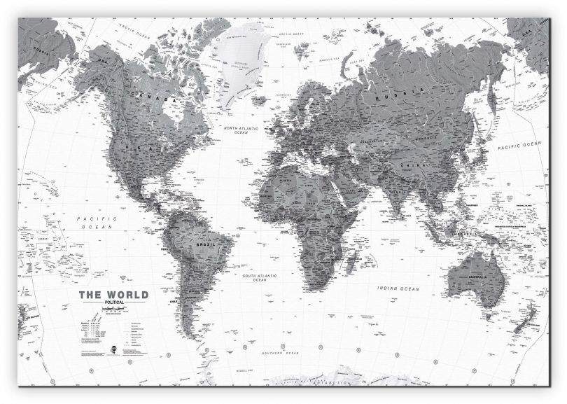 Huge World Wall Map Political Black & White (Canvas)
