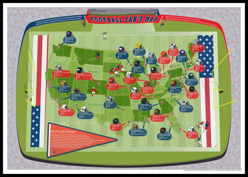 Large American Football Stadiums Map (Pinboard & framed - Black)