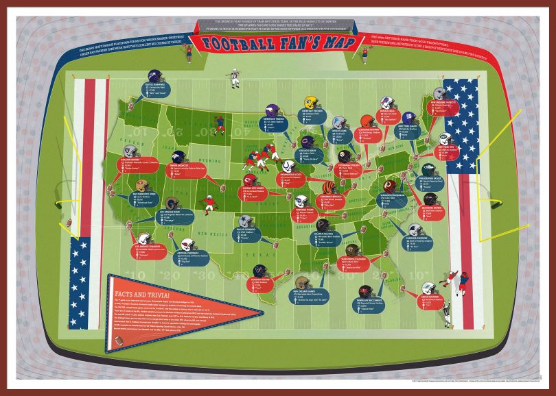Large American Football Stadiums Map (Pinboard & framed - Dark Oak)