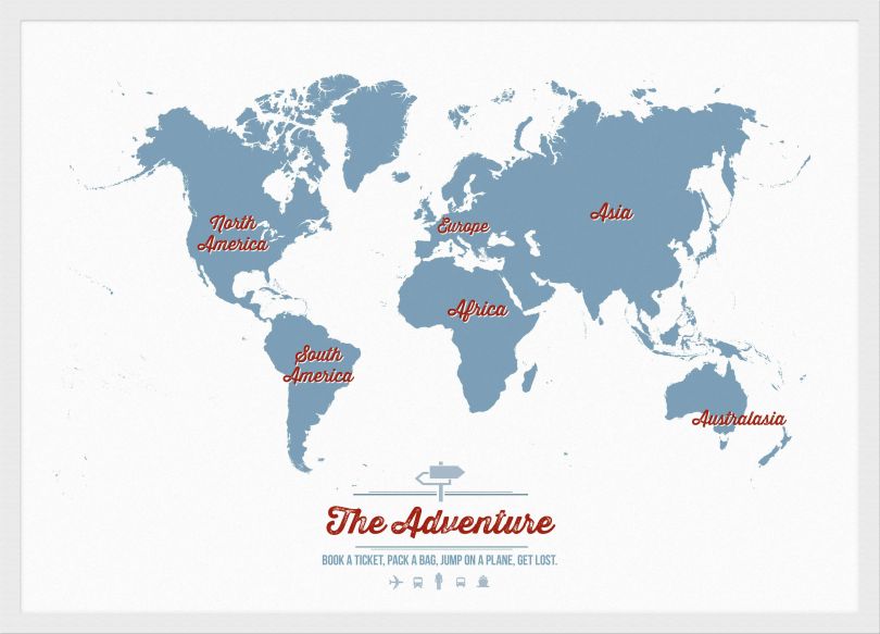 Medium Personalised Travel Map of the World - Denim (Pinboard & wood frame - White)