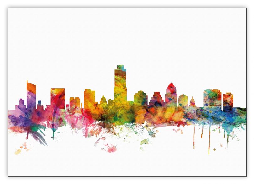 Small Austin Texas Watercolour Skyline (Canvas)