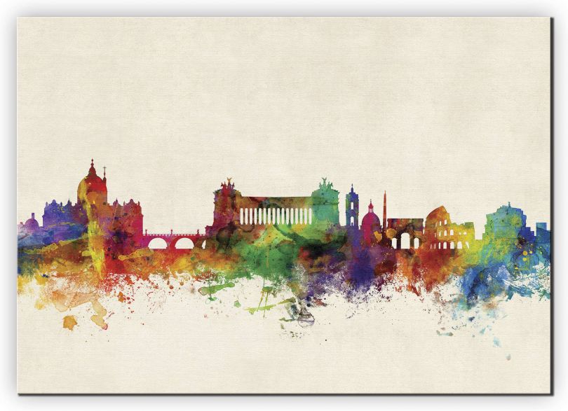 Small Rome Watercolour Skyline (Canvas)