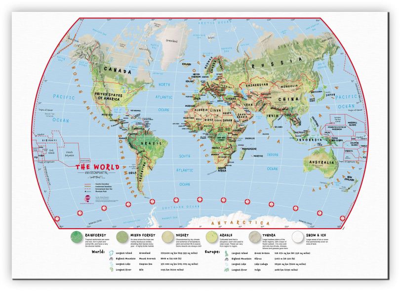 Large Primary World Wall Map Environmental (Canvas)