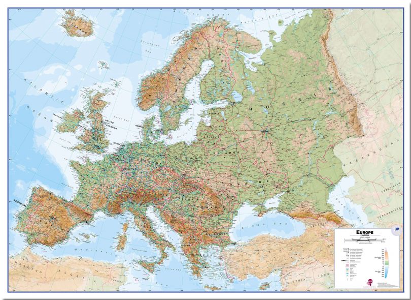 Huge Europe Wall Map Physical (Pinboard)