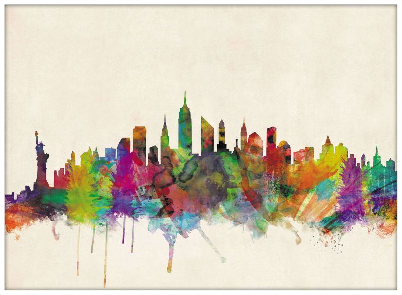 Large New York City Skyline (Pinboard & wood frame - White)