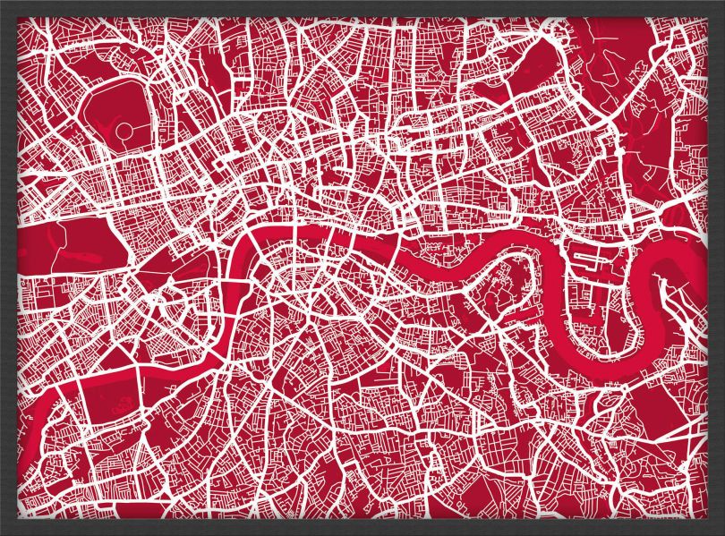 Small London Street Art Map (Wood Frame - Black)
