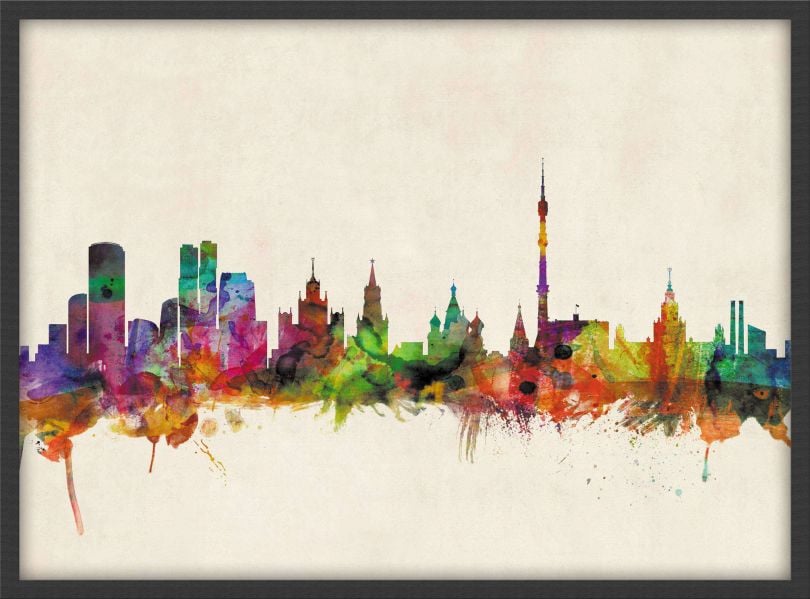 Small Moscow City Skyline (Pinboard & wood frame - Black)