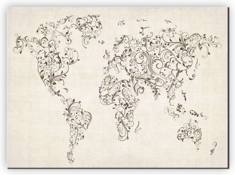 Extra Small Floral Swirls Map of the World (Canvas)