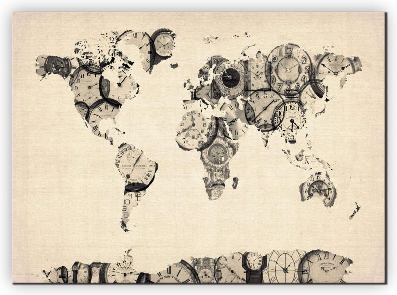 Medium Old Clocks Map of the World (Canvas)