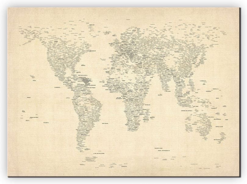 Large Typography World Map of Cities (Canvas)