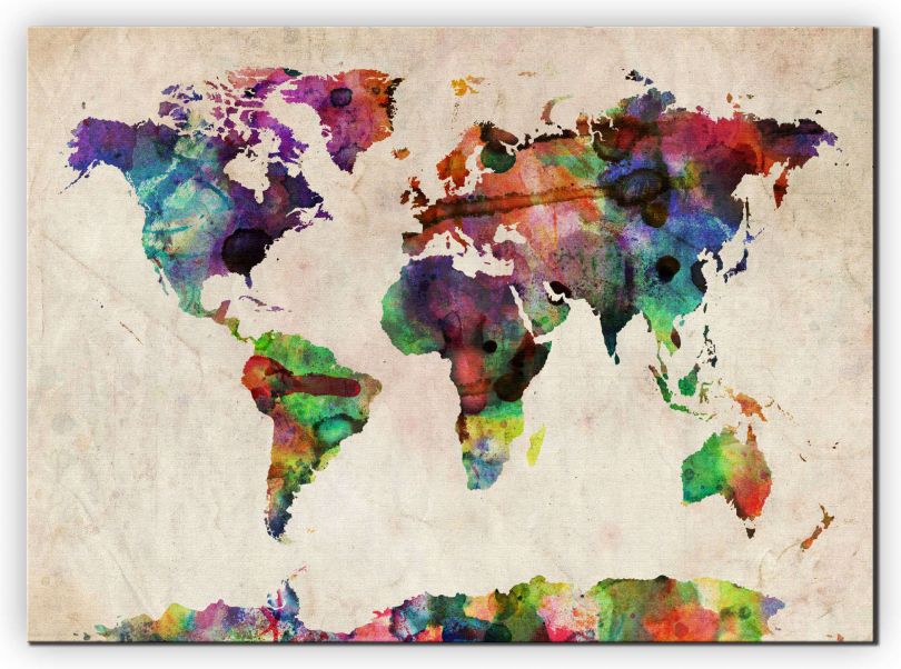 Large Urban Watercolor Map of the World (Canvas)