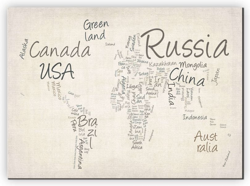 Huge Writing Text Map of the World (Canvas)