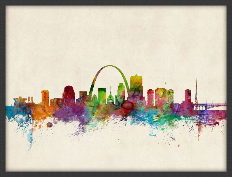 Medium St Louis Missouri Watercolour Skyline (Pinboard & wood frame - Black)