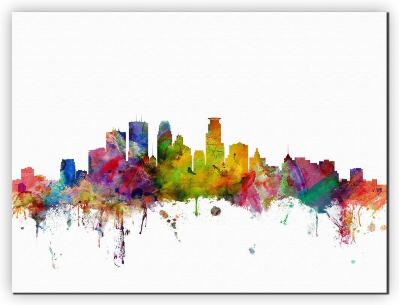 Huge Minneapolis Watercolour Skyline (Canvas)