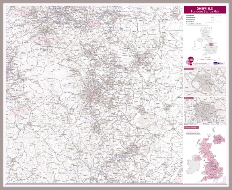 Sheffield Postcode Sector Map (Pinboard & framed - Silver)