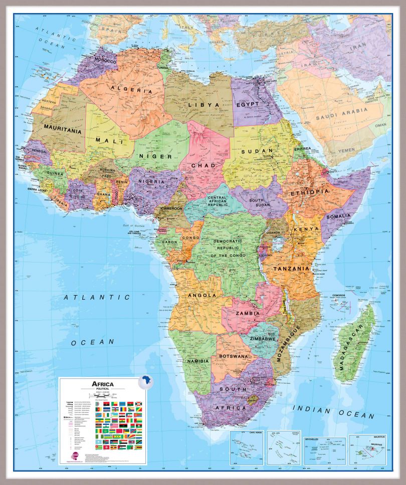 Large Africa Wall Map Political (Pinboard & framed - Silver)