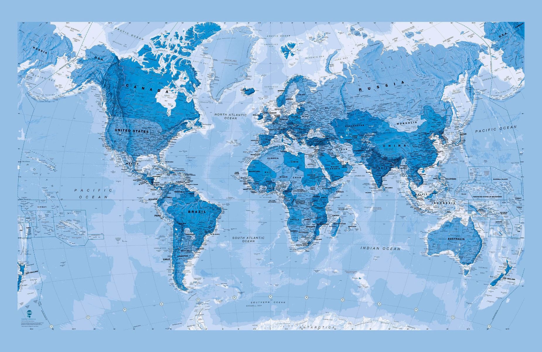 Blue World Map Wallpaper (Wallpaper)