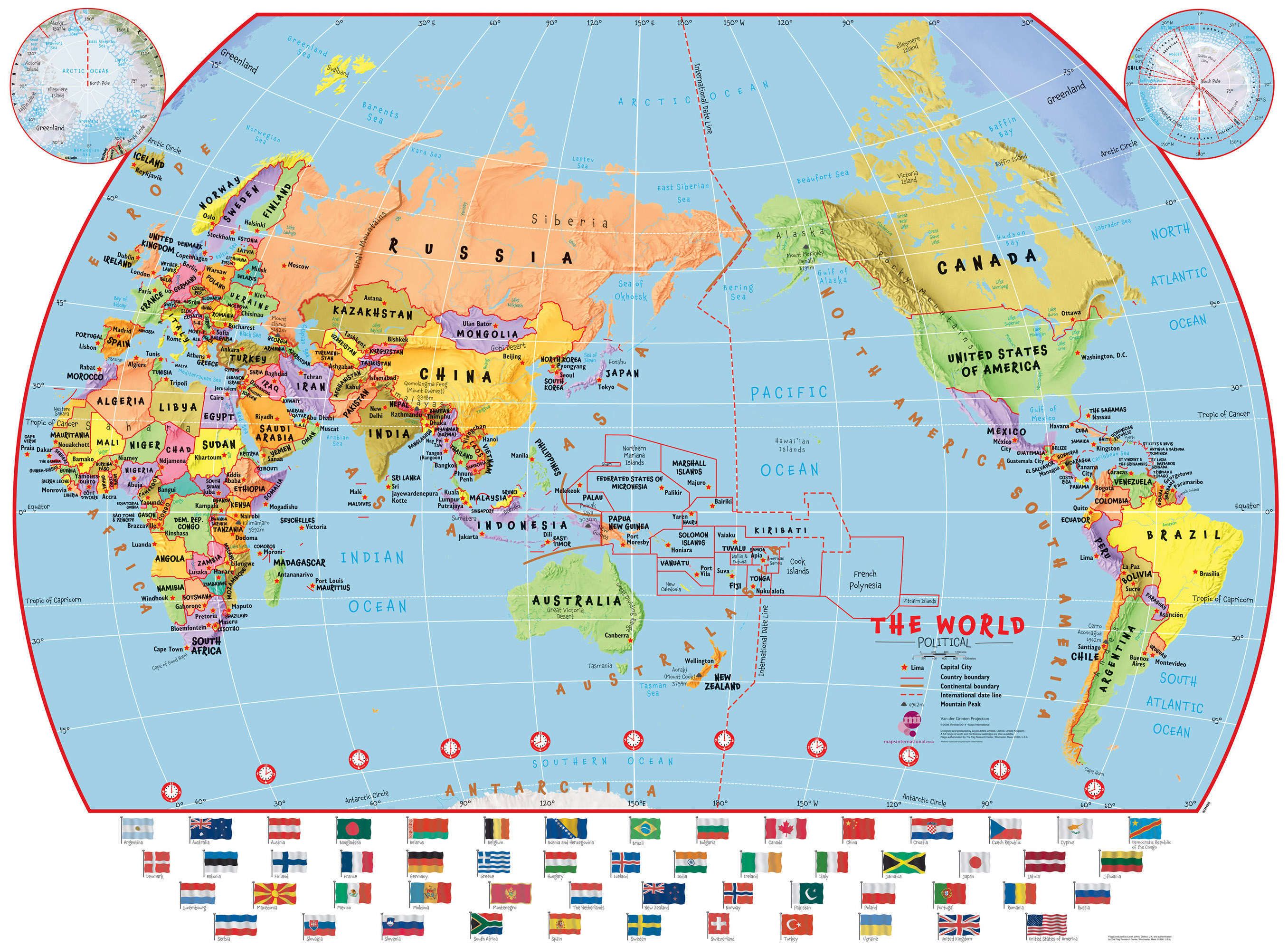 Pacific Centred World Political Map Countries Capitals Cities Borders ...