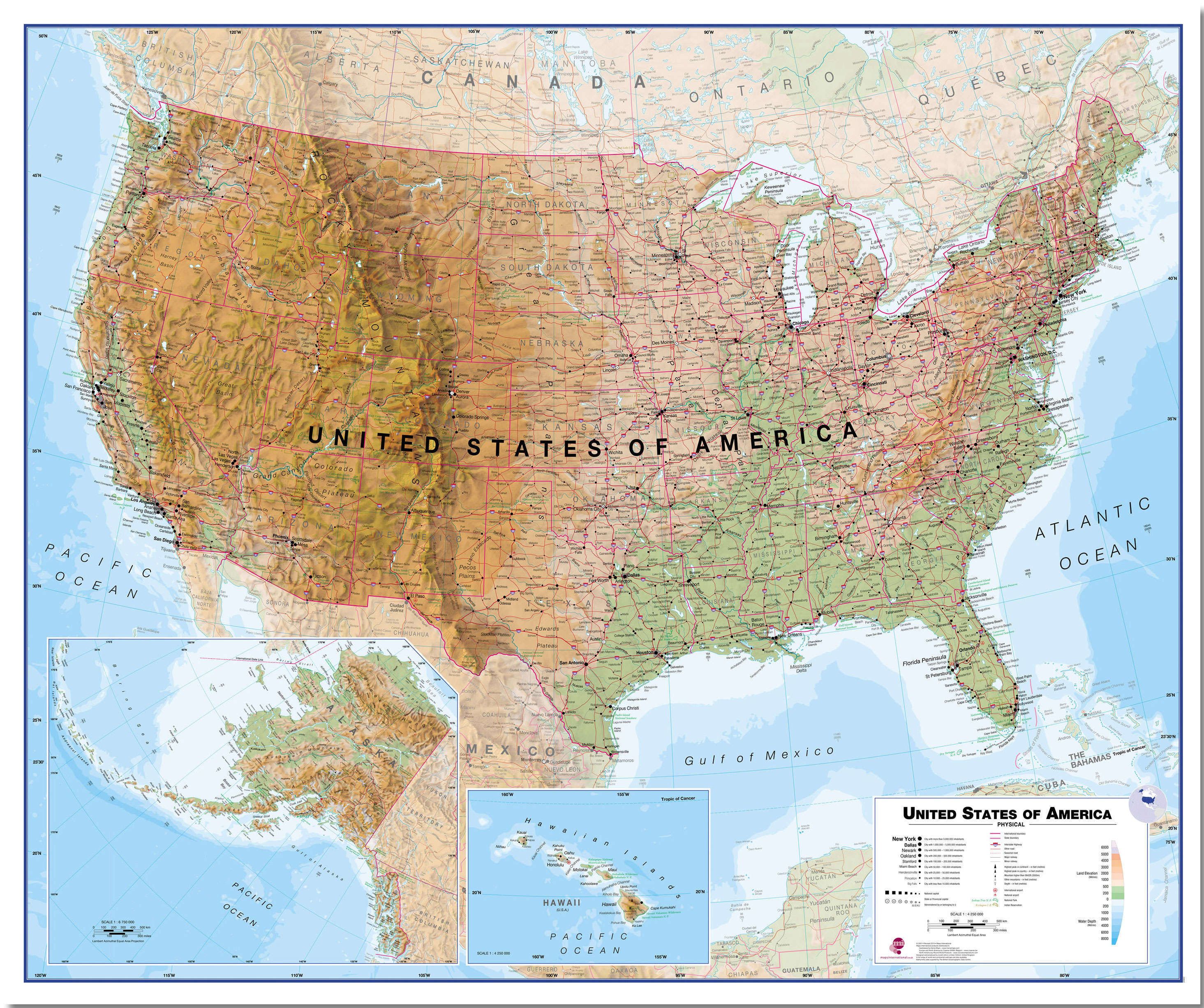 Large Usa Wall Map Physical Pinboard