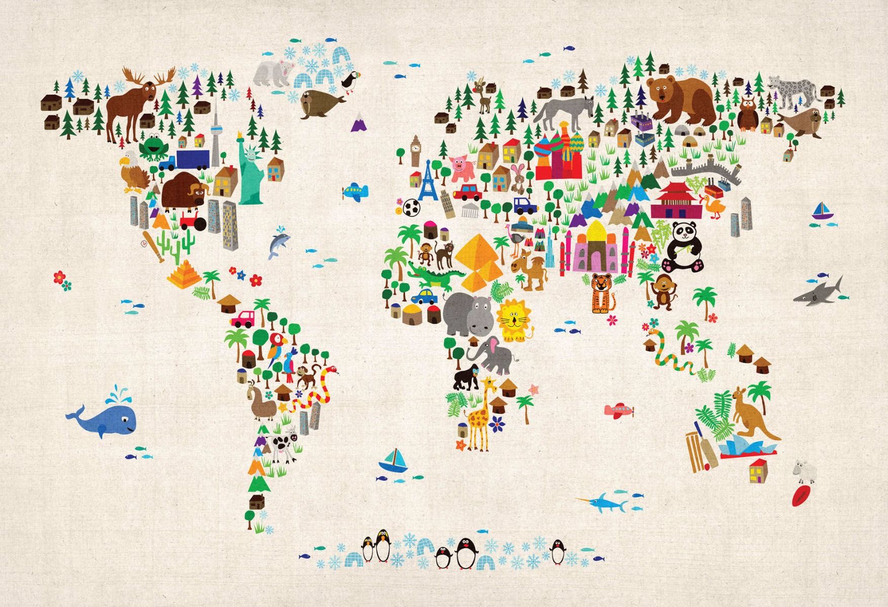 Wallpaper Kids Animal Map of the World